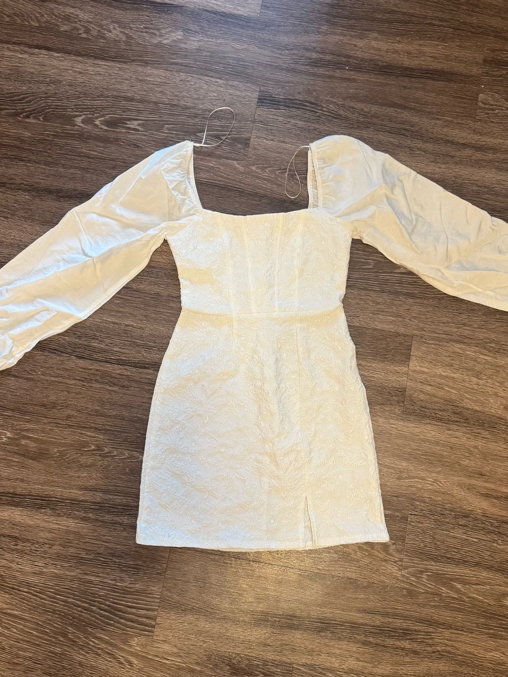 Francesca's Collections Cream Puff Sleeve Square Neck Mini Dress